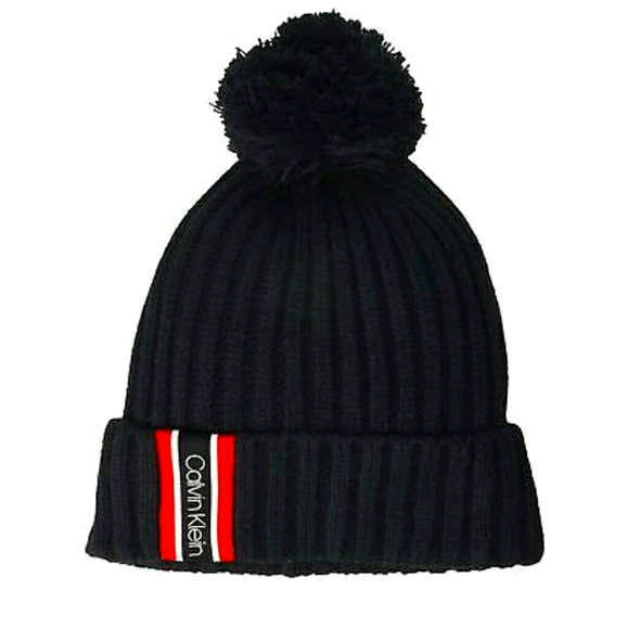 Calvin Klein Womens Racer Stripe Ribbed Pom Pom Be - Picture 1 of 2